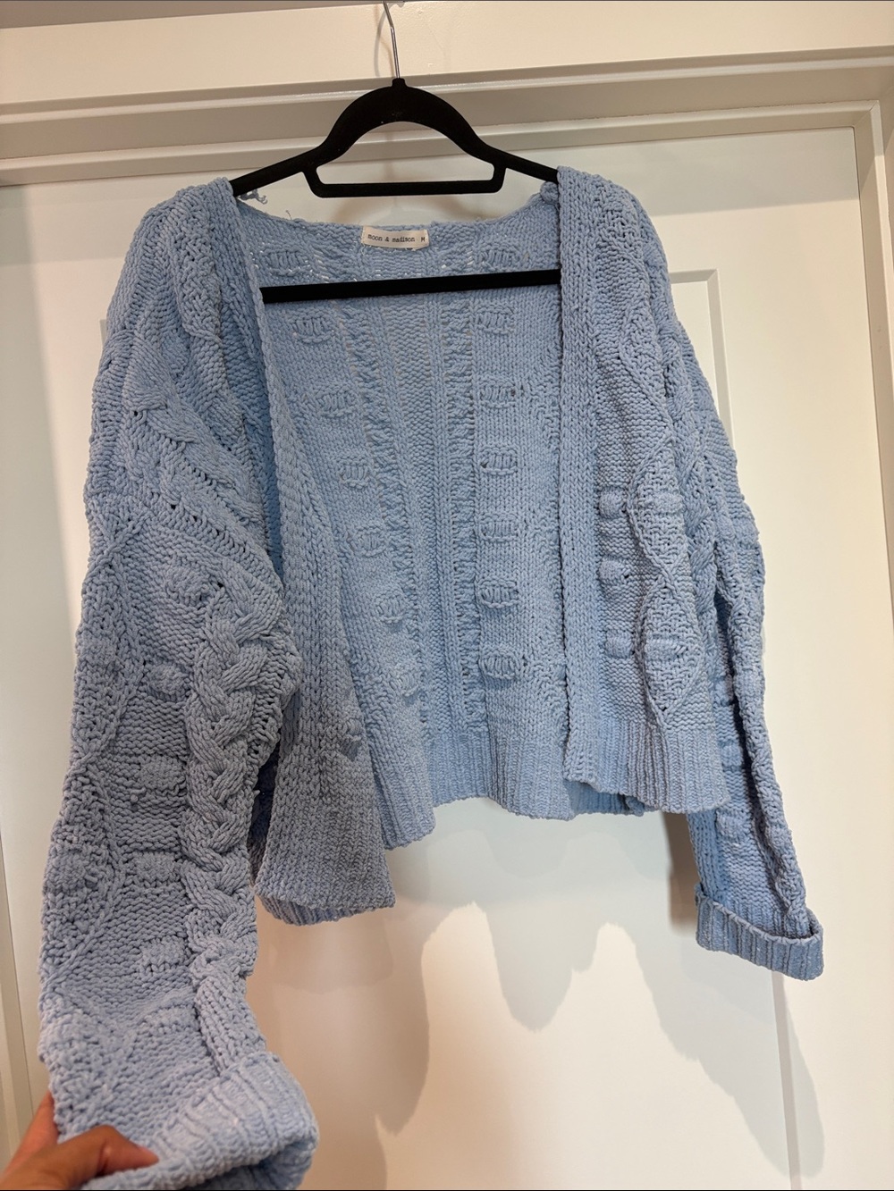 moon & madison Pale Blue Cable Knit Open Cardigan